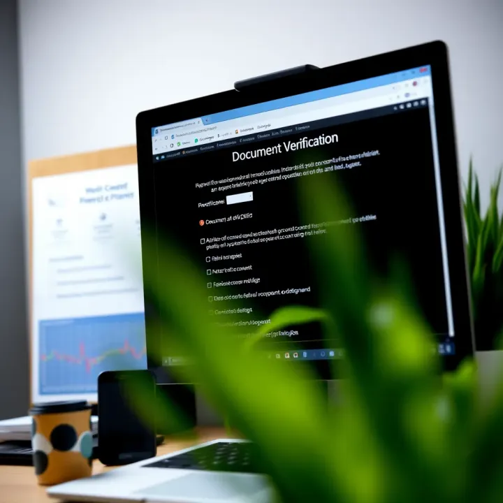Verification documents displayed on a computer screen next to a checklist