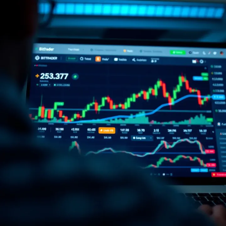 BitTrader Platform Dashboard with Cryptocurrency Charts Interface showing BitTrader platform dashboard with cryptocurrency price charts and trading options