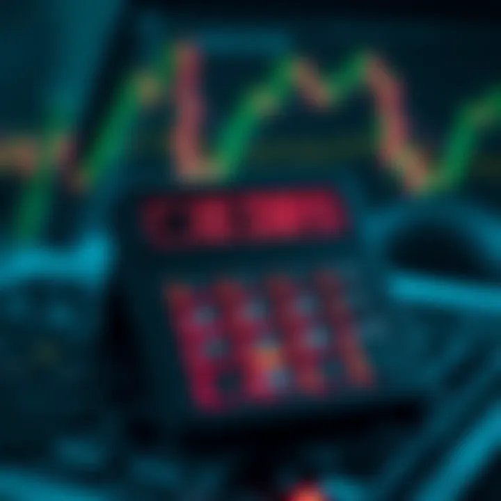 Digital tool illustrating pip calculation for different forex currency pairs and trade sizes