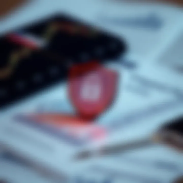 Illustration depicting a secure shield symbol over financial documents representing regulation and safety