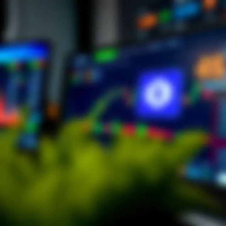 Trading Platform Highlighting No-Deposit Bonus Offer Illustration showing a digital trading platform dashboard highlighting a no-deposit bonus offer