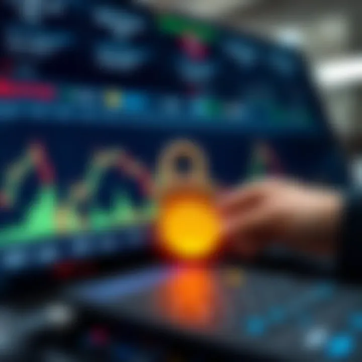 Secure digital transaction on trading platform with financial icons