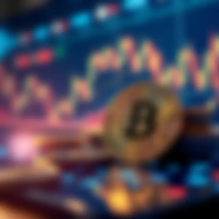 Digital Trading Concepts and Virtual Currency Visualization Illustration of digital trading concepts with virtual currency and graphs