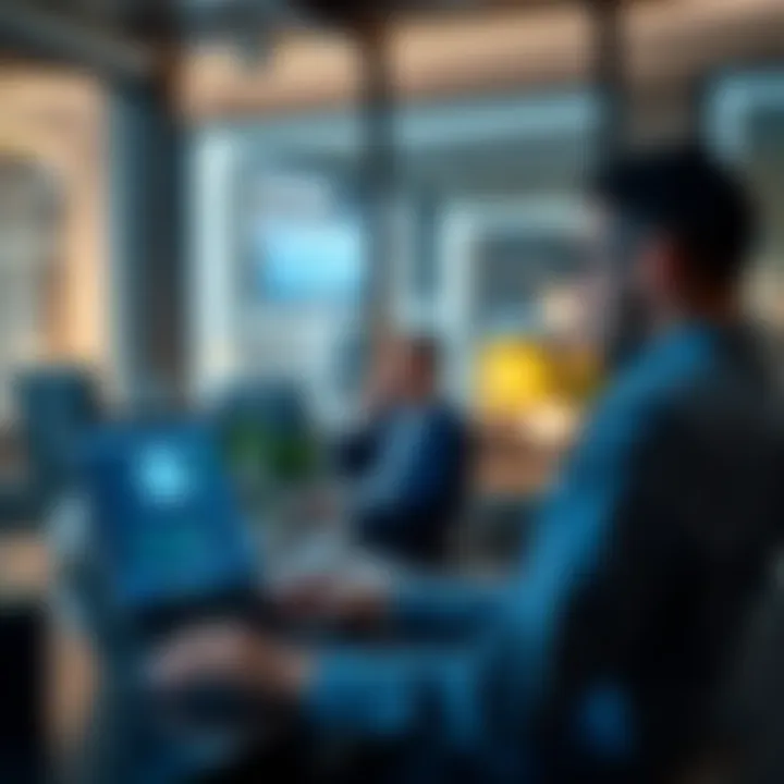 Modern workspace with digital tools enabling instant messaging and collaboration