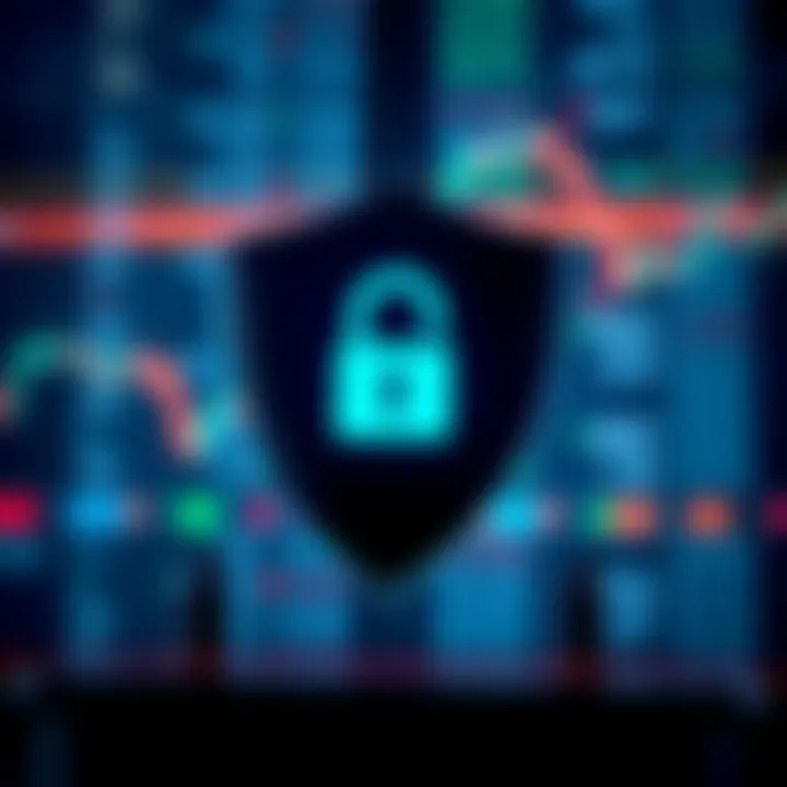 Secure trading concept with shield icon and currency symbols representing protection against fraud
