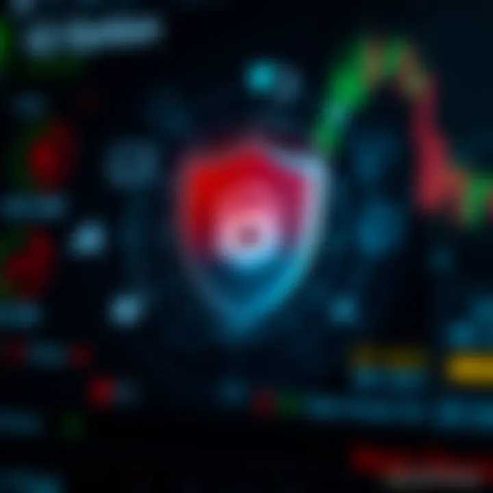 Secure transaction illustration with shield and financial icons