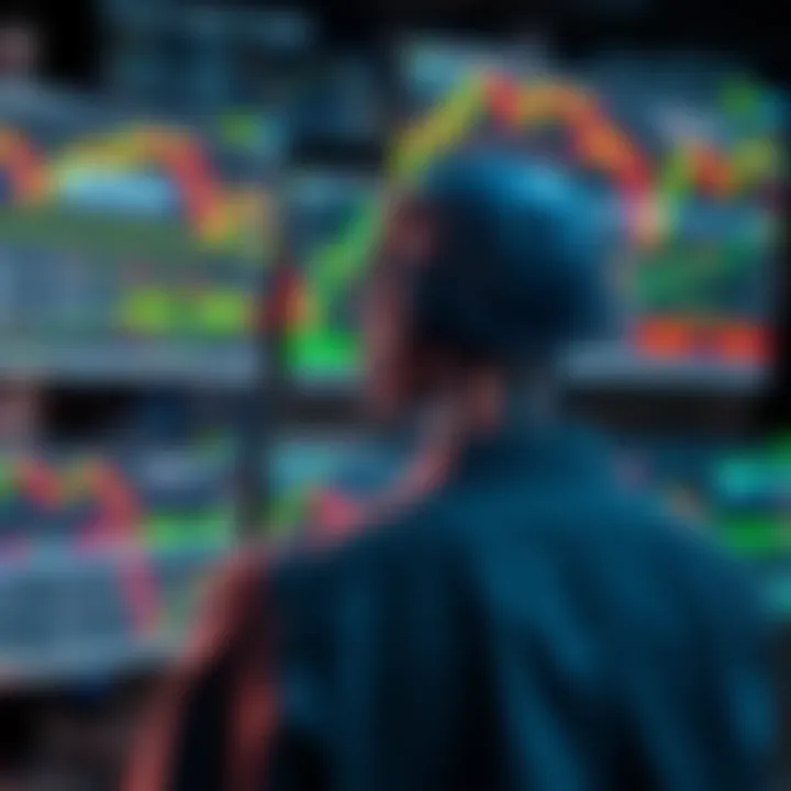 Illustration of automated trading system monitoring financial market charts on multiple screens