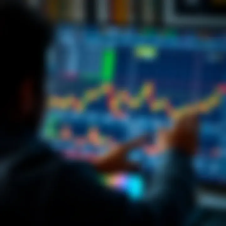 User interacting with a digital investment platform featuring trading charts and market data