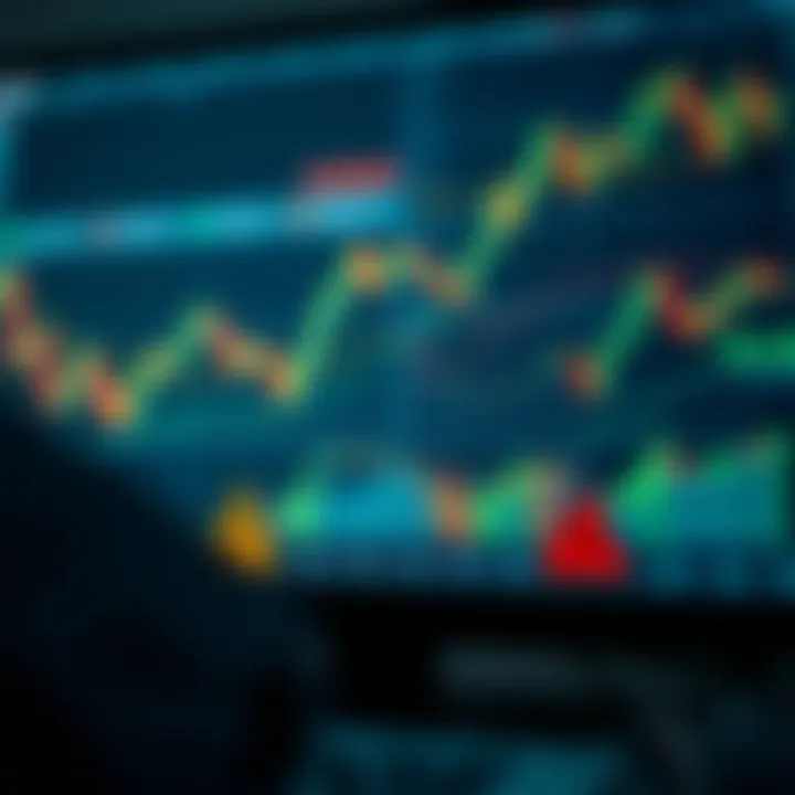 Representation of potential risks and rewards in online trading with financial charts and caution symbols