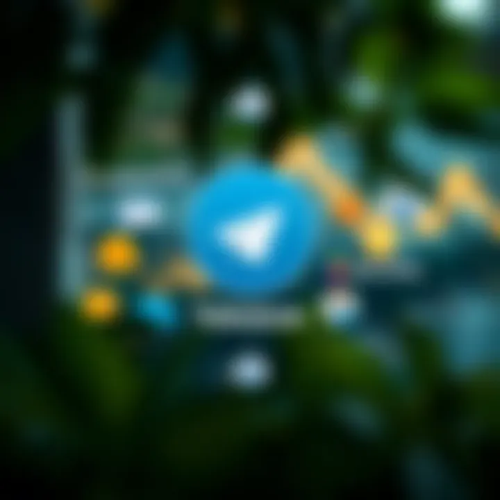 Graphic showing varied icons representing entertainment, education, and business interests connected through Telegram platform