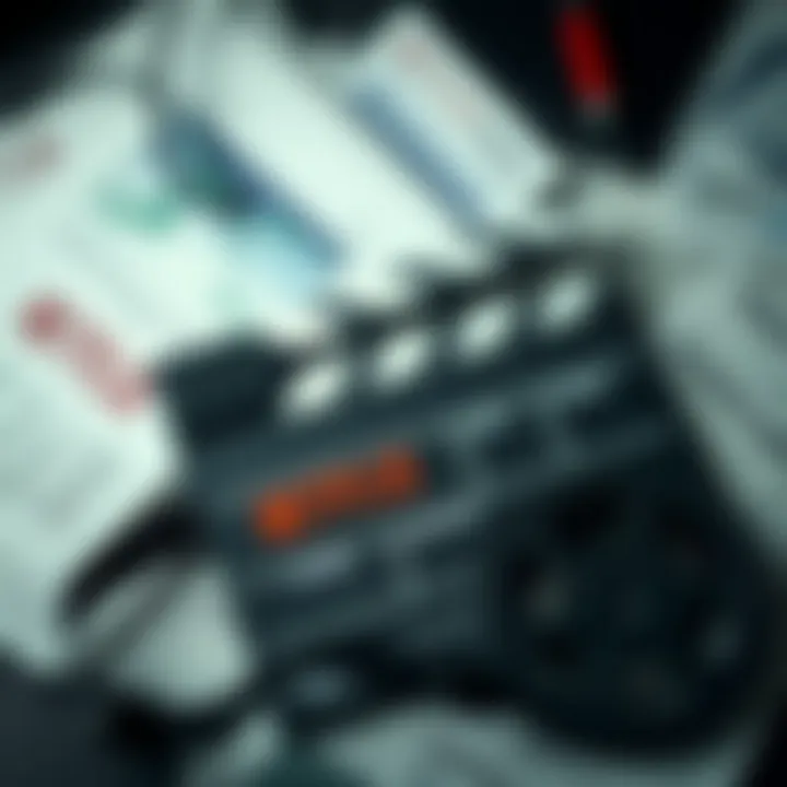 Cinema and Finance: Exploring Trading Themes on Netflix Clapperboard and film reel alongside financial documents symbolizing movies about trading and finance