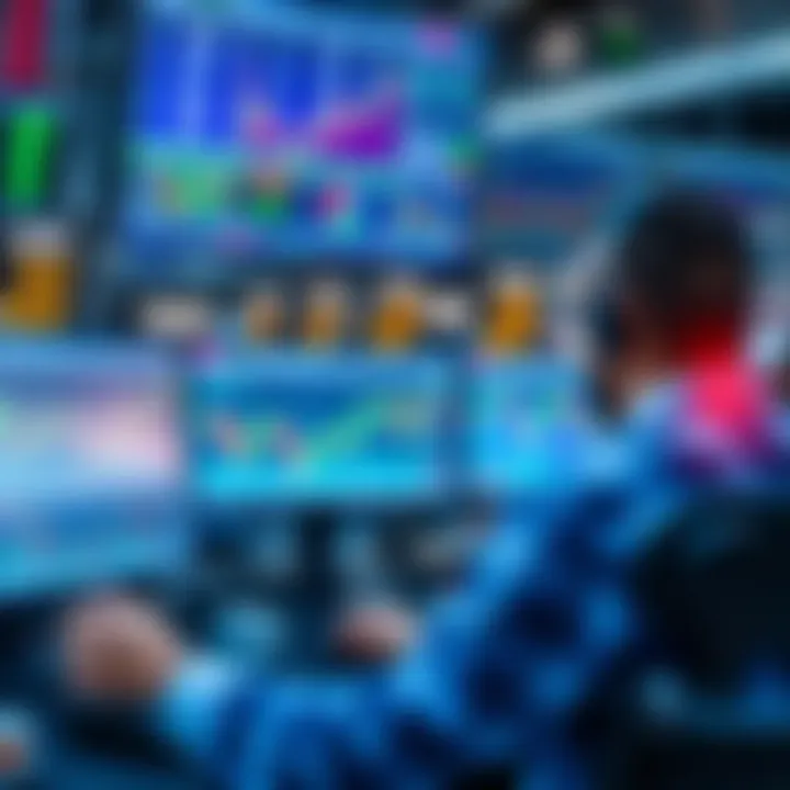 Illustration of a trader using artificial intelligence tools on multiple screens