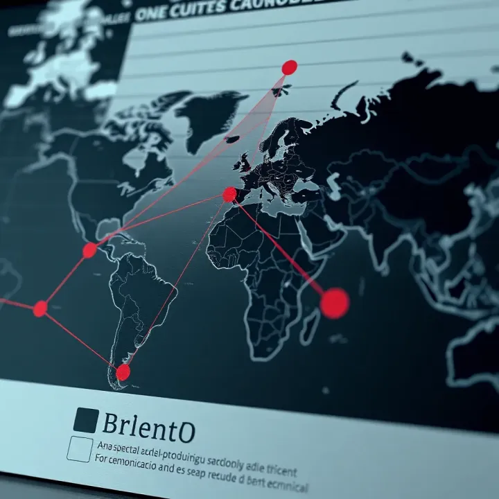 Global map highlighting key oil-producing regions and trade routes influencing Brent crude prices