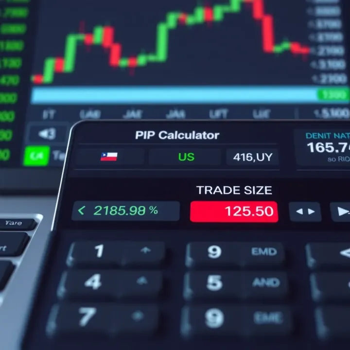 Pip Calculator Interface with Currency and Trade Size Inputs Screenshot of a pip calculator interface showing currency selection and trade size inputs
