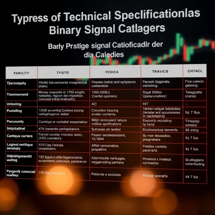 Types and Technical Specifications of Binary Signal Catalogers Chart showing various types of binary signal catalogers with their technical specifications and use cases