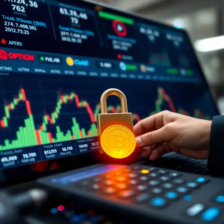 Secure digital transaction on trading platform with financial icons
