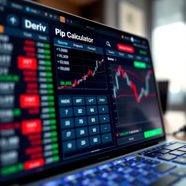 Detailed interface of Deriv pip calculator showing input fields and calculated results for trade optimization