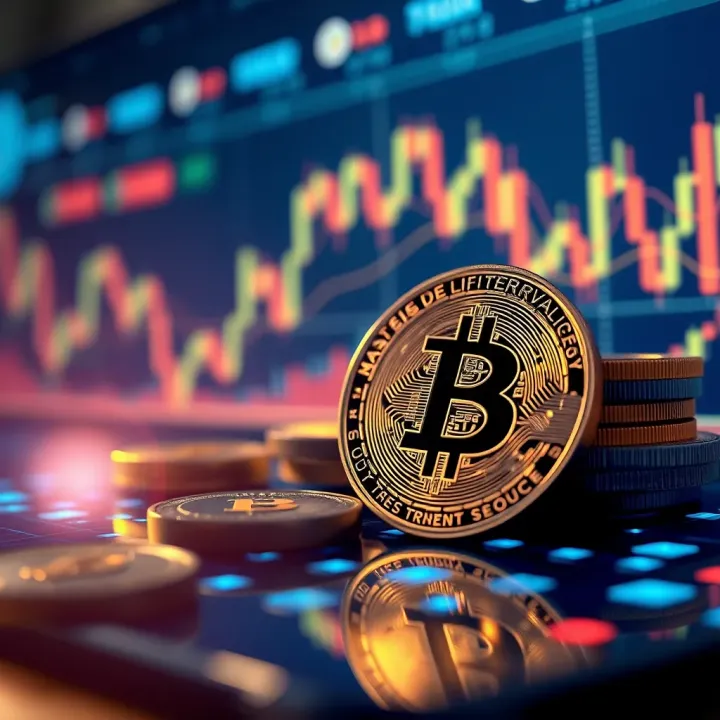 Digital Trading Concepts and Virtual Currency Visualization Illustration of digital trading concepts with virtual currency and graphs