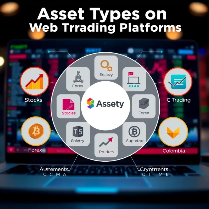 Graphical representation of asset types available on web trading platforms including stocks, forex, and cryptocurrencies