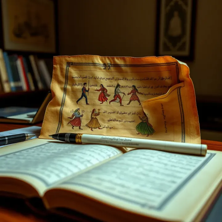 Historical Manuscript Highlighting Dervish Cultural Heritage Ancient manuscript illustrating dervishes and their cultural heritage