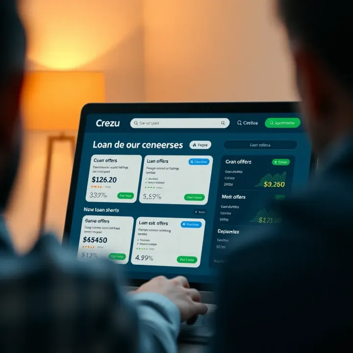 User interface of Crezu loan comparison platform showing different loan offers