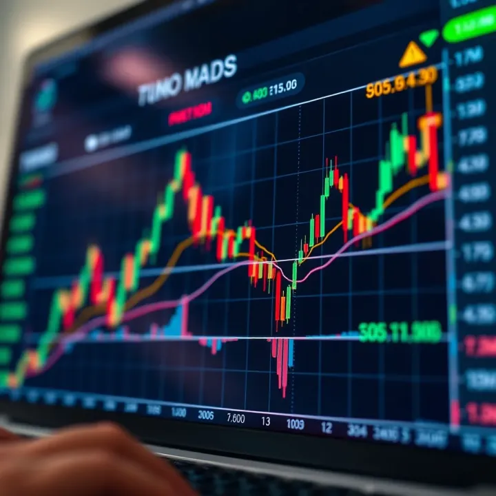 Graph showing financial market trends with highlighted practice account usage