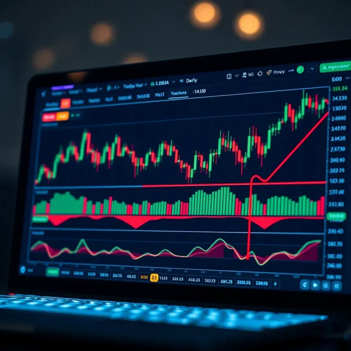 TradingView chart displaying various technical indicators alongside Deriv platform interface