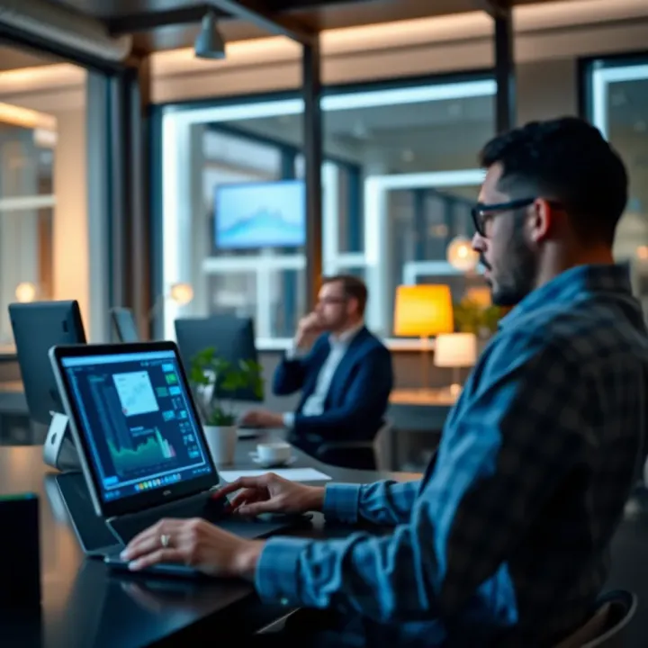 Digital Tools Empowering Instant Communication and Collaboration Modern workspace with digital tools enabling instant messaging and collaboration
