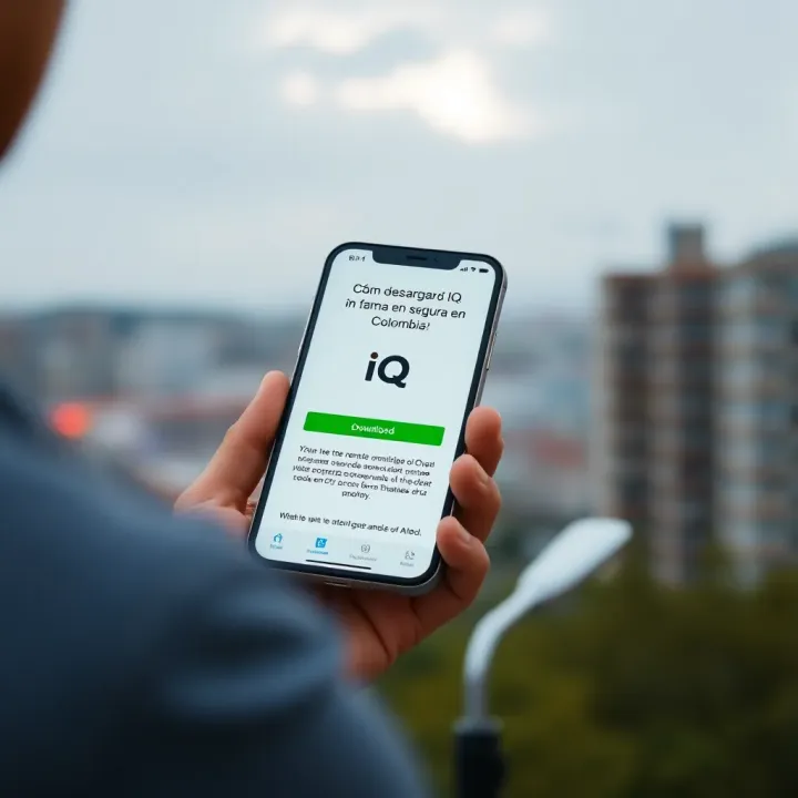 Mobile phone displaying the IQ app download page with clear instructions