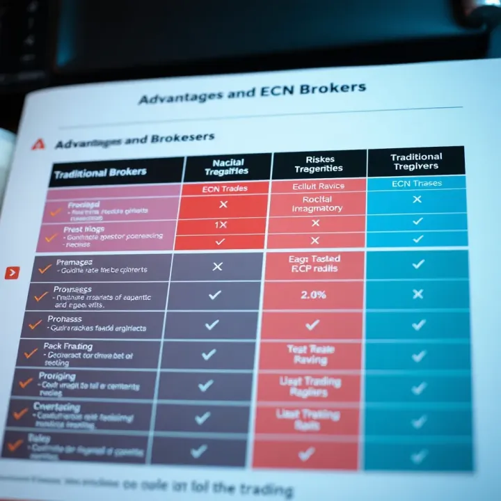 Comparison chart showing advantages and risks of ECN brokers versus traditional brokers