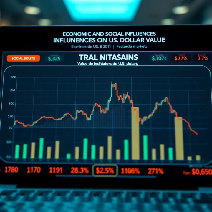 Chart illustrating economic indicators and social factors affecting the value of the US dollar in global markets