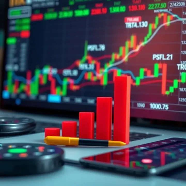 Illustration of Financial Growth Using Digital Trading Tools Conceptual illustration of financial growth with graphs and digital tools