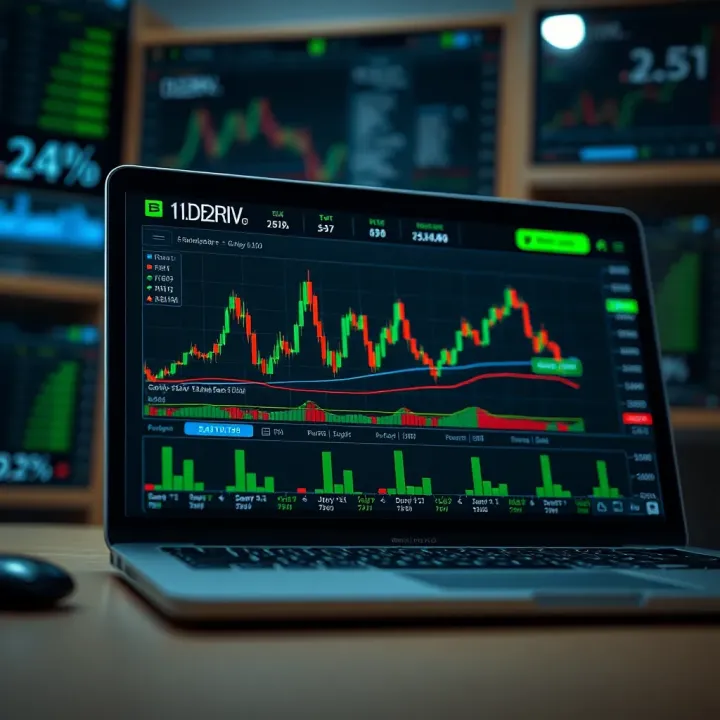 Graph displaying financial market trends and trading indicators on Deriv.com