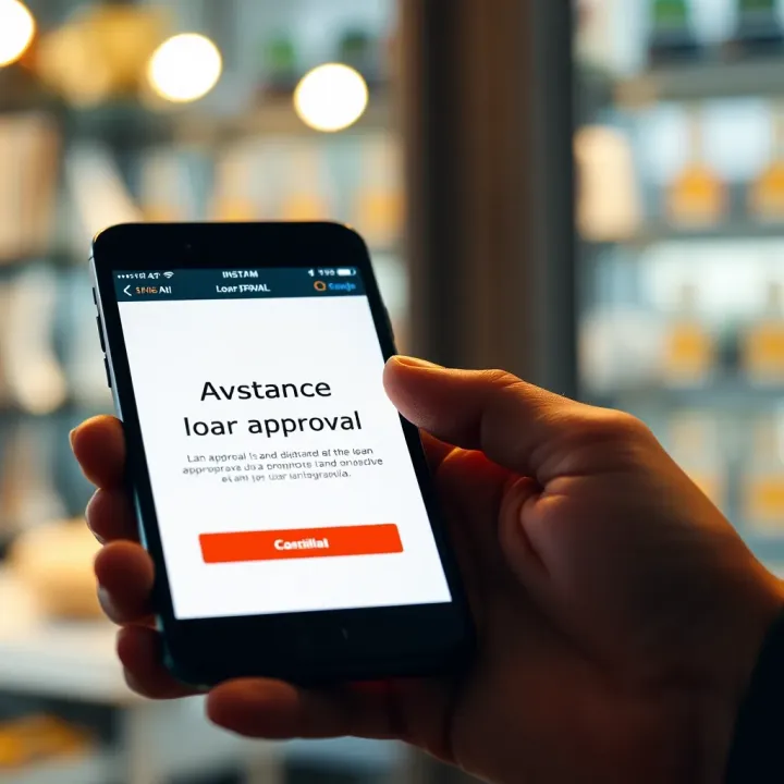 Digital smartphone displaying a quick loan approval notification on the screen