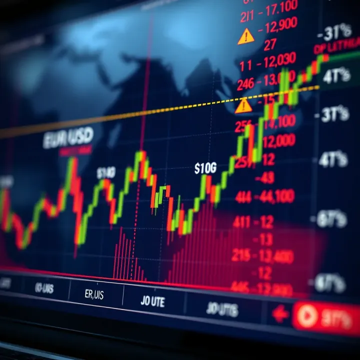Graph showing the daily fluctuations of the EUR/USD currency pair with key economic events highlighted