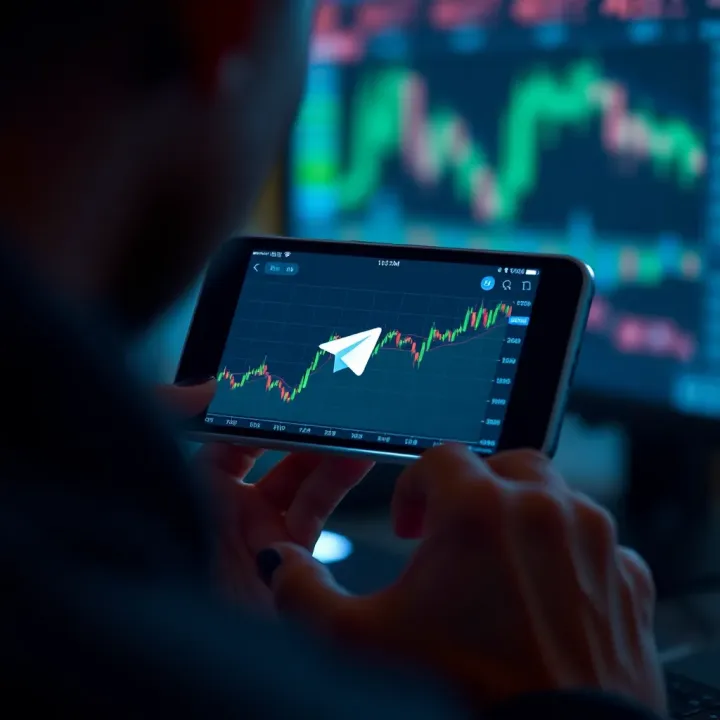 Trading Signals Notifications on Telegram Graph showing trading signals notifications on a smartphone through Telegram app
