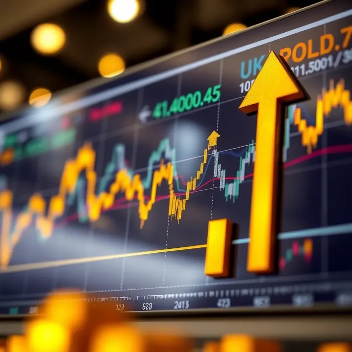 Chart showing gold price trends with upward and downward arrows