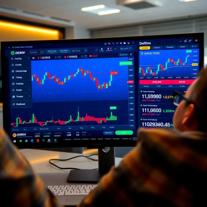 Interface of Deriv platform displaying various trading options and charts