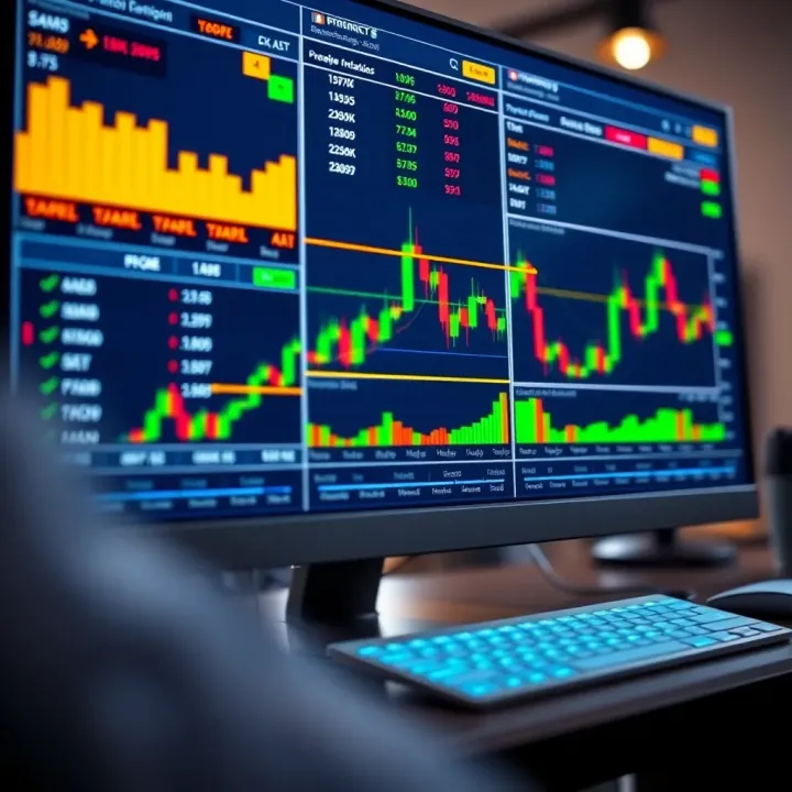 Digital interface displaying various financial charts and trading options on a computer screen