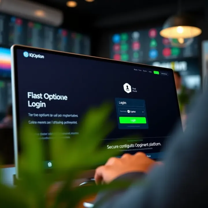 User interface of IQ Option platform showing login screen with secure authentication features