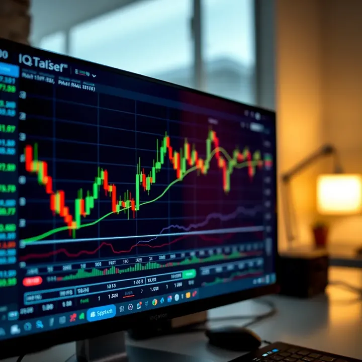 Trading platform interface showing charts and financial indicators on a digital screen