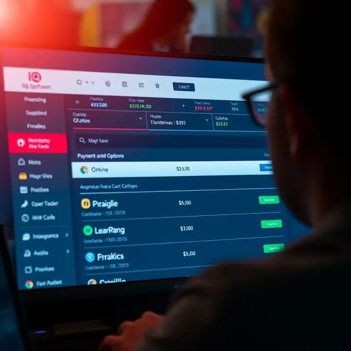 User interface showing withdrawal options and payment methods on IQ Option platform