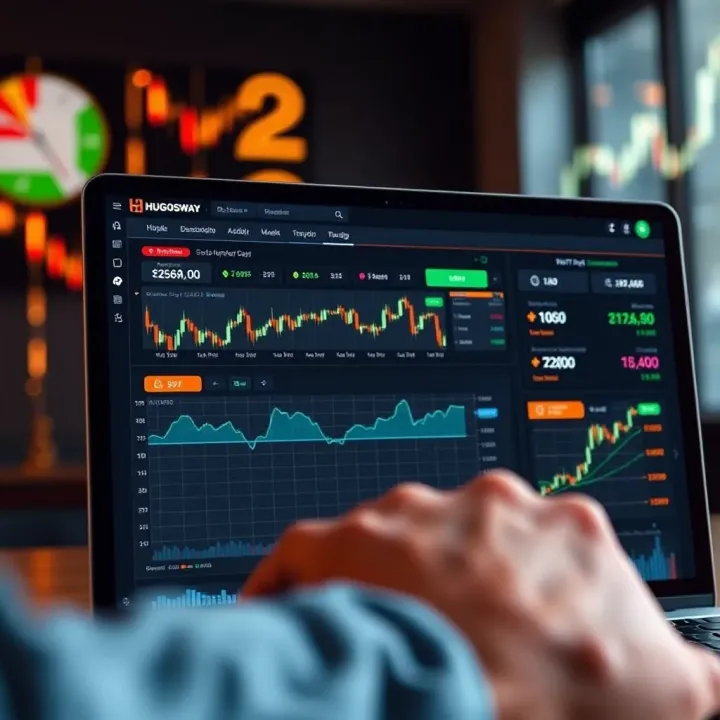 Screenshot of Hugosway trading platform dashboard showing various financial instruments and market data