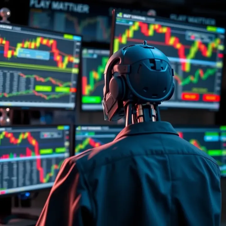 Automated Trading System Monitoring Market Trends Illustration of automated trading system monitoring financial market charts on multiple screens