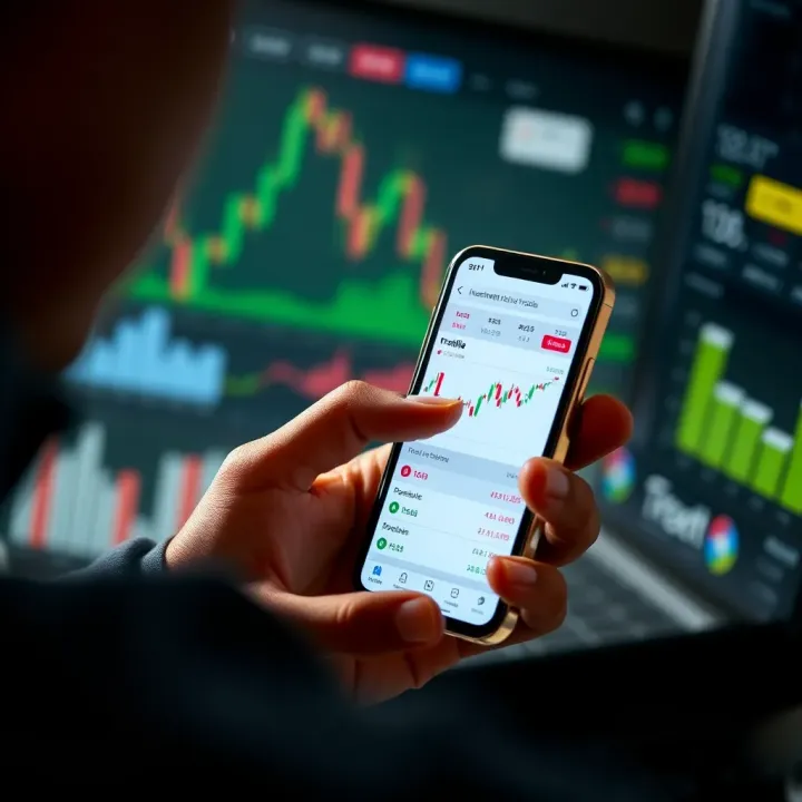 Investment Portfolio Management and Trading Tools on Mobile User interacting with a smartphone showing investment portfolio and trading tools