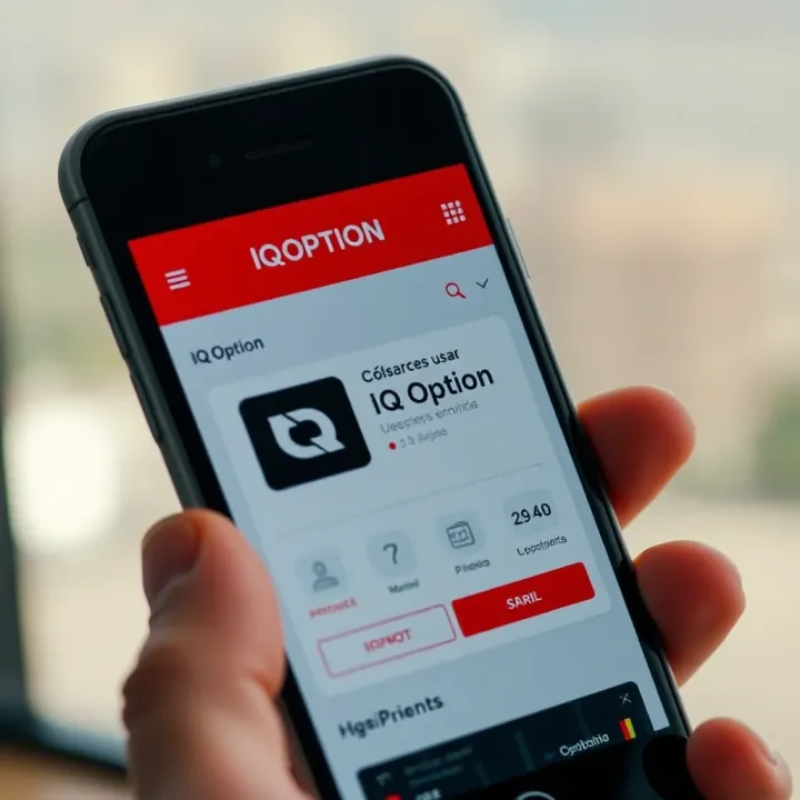 Mobile phone screen displaying IQ Option app interface in Spanish
