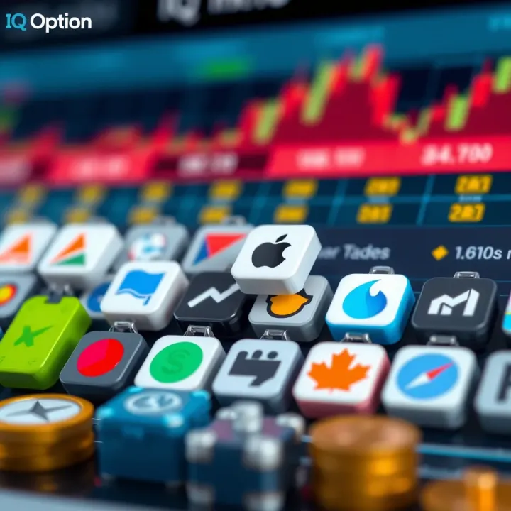 Icons representing various asset types available for investment on trading platform