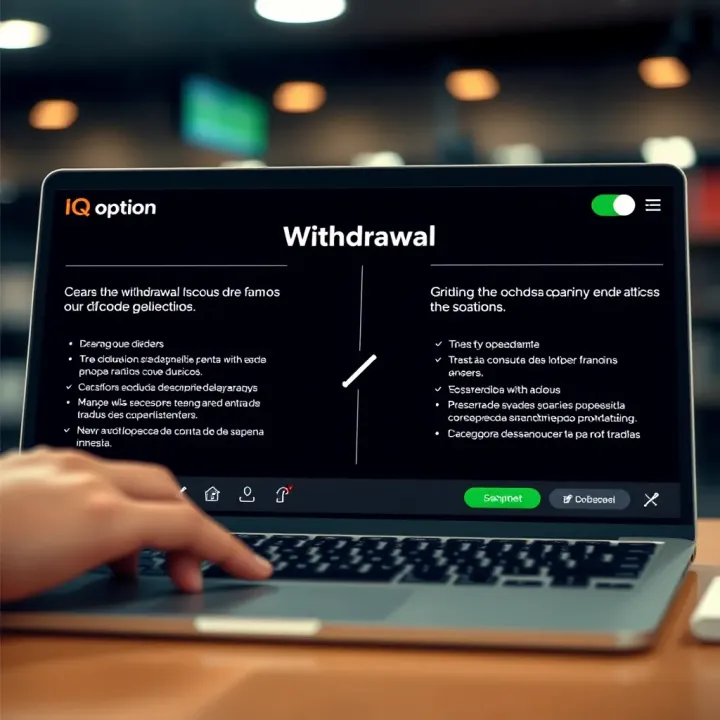 Clear instructions illustrating the withdrawal steps and requirements on IQ Option interface
