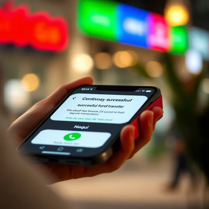 Confirmation of Successful Fund Transfer from IQ Option to Nequi Mobile phone displaying successful transaction confirmation for digital withdrawal