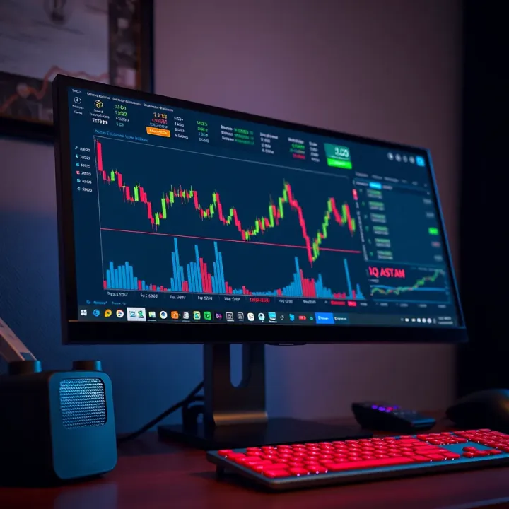 IQ Option trading platform interface displayed on a computer screen showing charts and market data